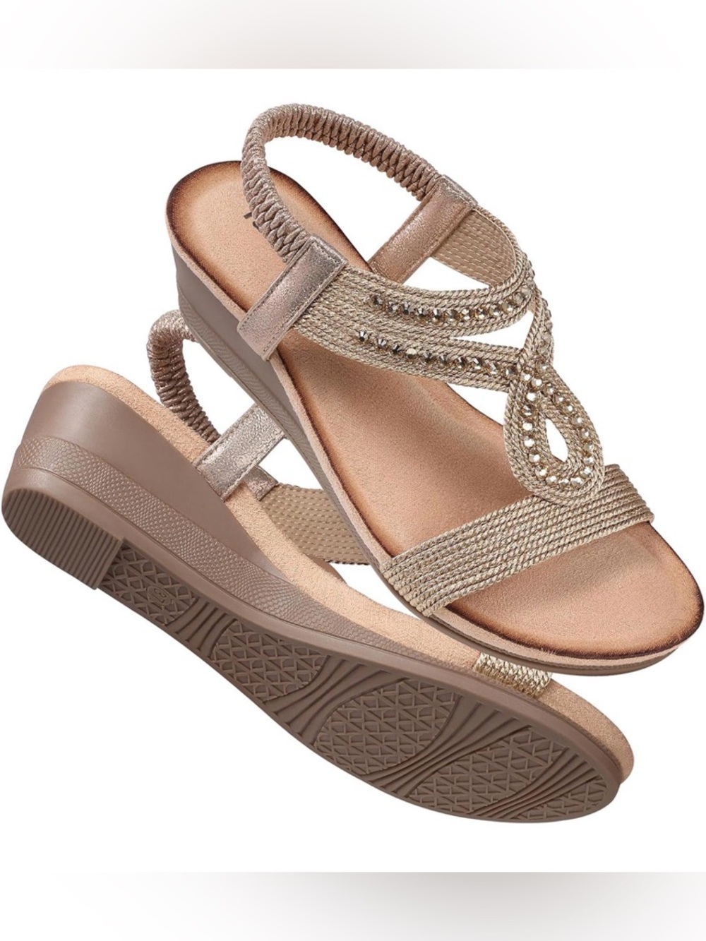 NWOT TEMOFON Wedge Sandals for Women Dressy: Rhinestone Low Wedge Sandal Size 8
